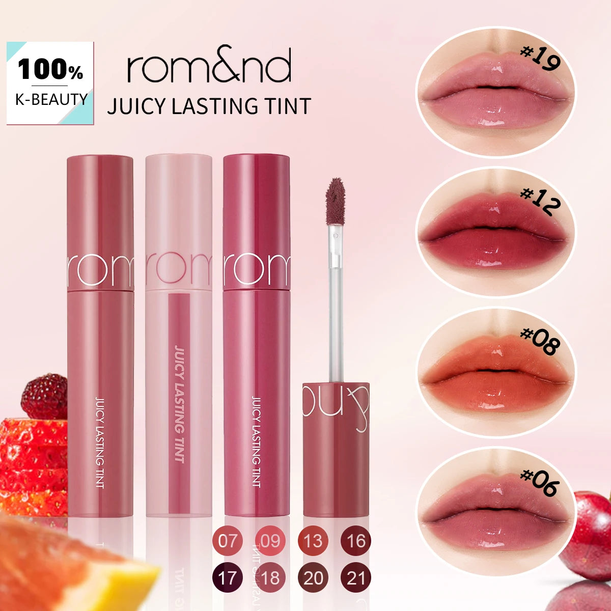 rom&nd JUICY LASTING TINT-12 Shades,Juicy Glossy Texture,Lip Glosses,Luxury Makeup,Korean Cosmetic,K-Beauty,Korean Makeup