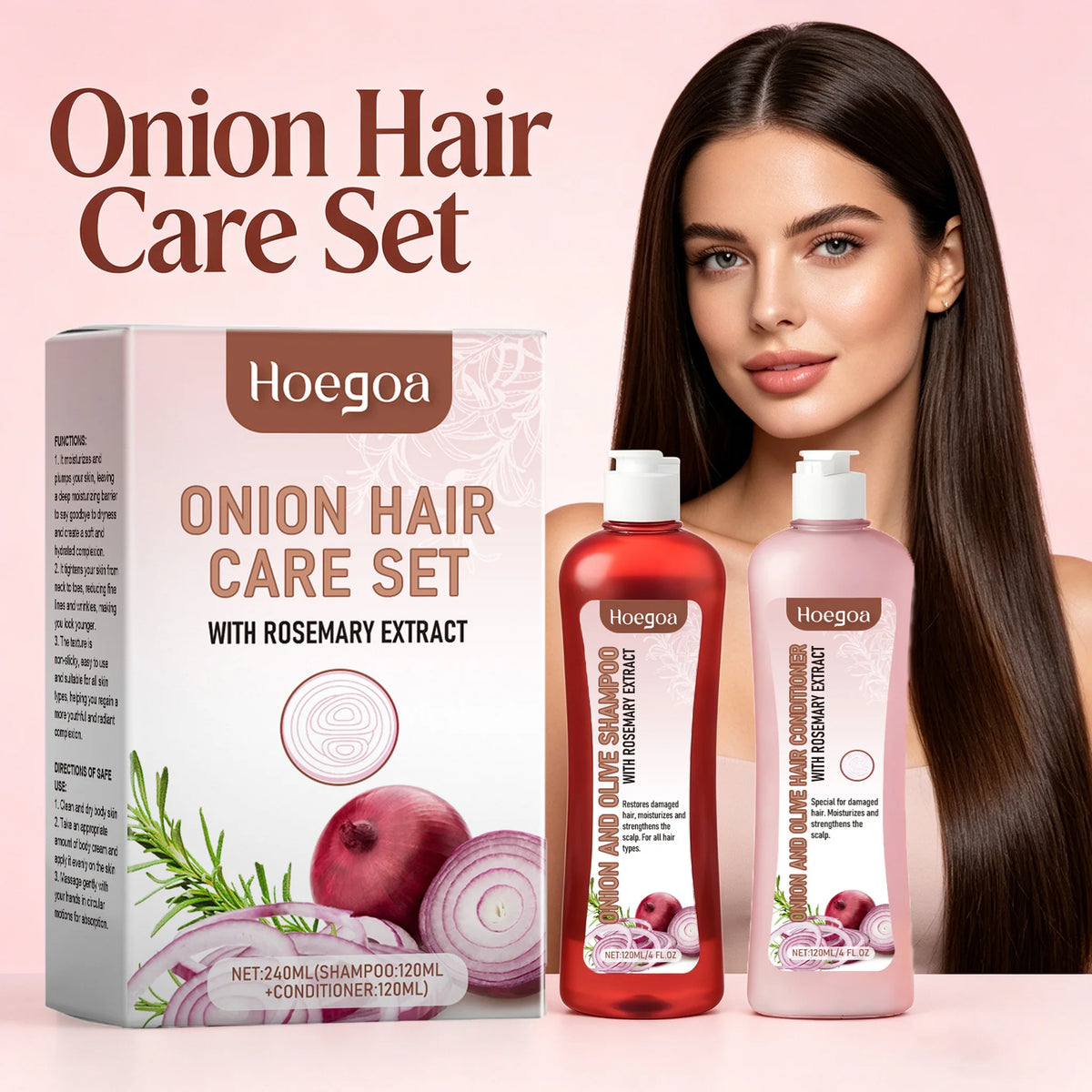 Onion Hair Care Set Rosemary Onion Shampoo Conditioner Set Strengthening Hair Improve Rough Frizz Smooth Shiny Deep Moisturizing Scalp Care Set