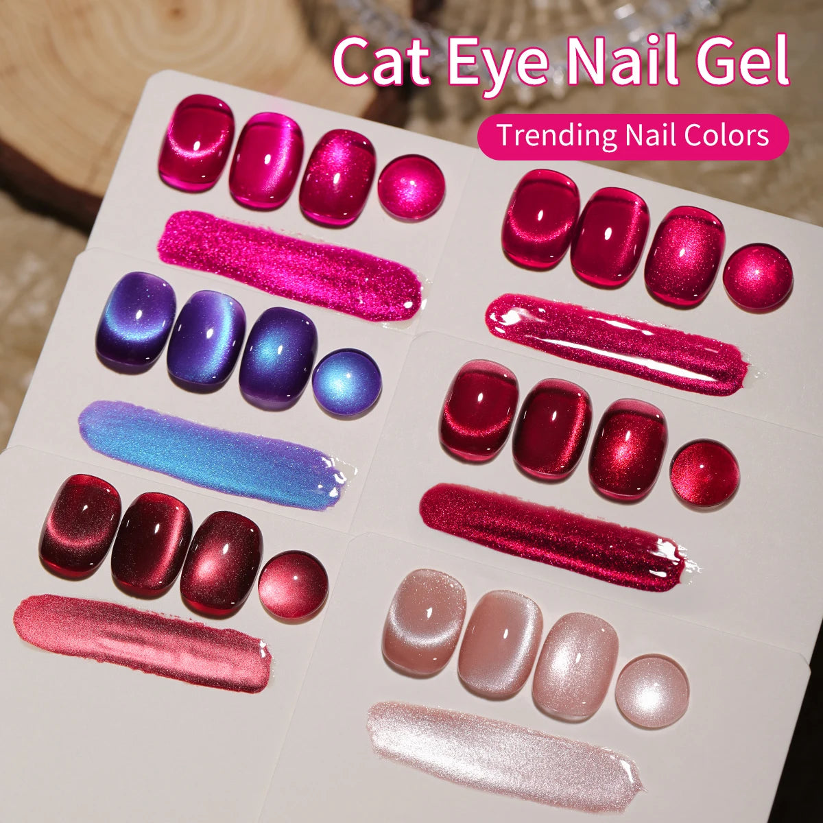 6pcs Cat Eye Nail Polish Gel 2025 New Style Blue Pink Cat Eye Nail Art Suitable for Women's Nail Salon Design