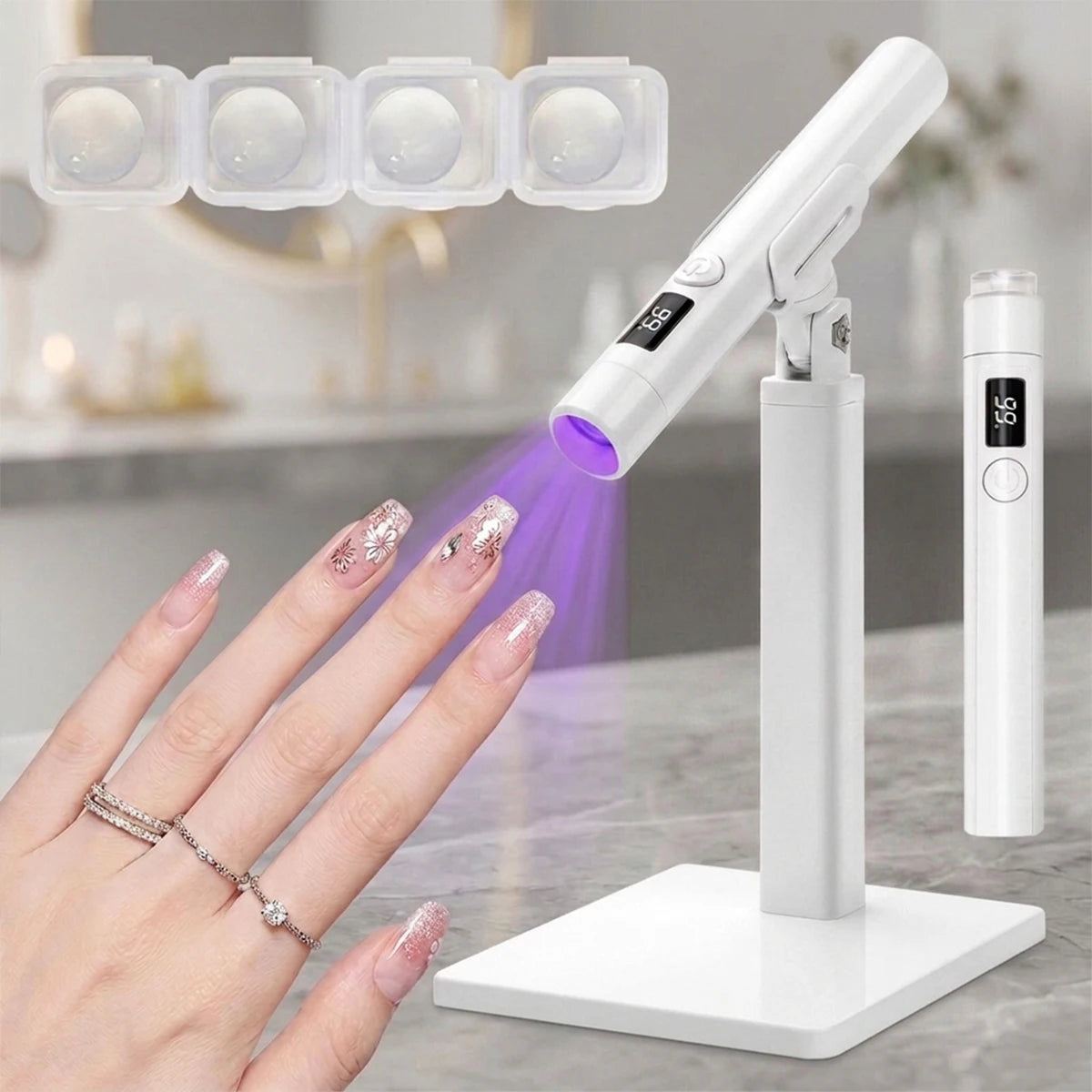 Portable Nail UV LED Lamp and LED Light Support Base for Nails Gel Polish Drying UV Lamp for Nails Art Desk Stand Rechargeable