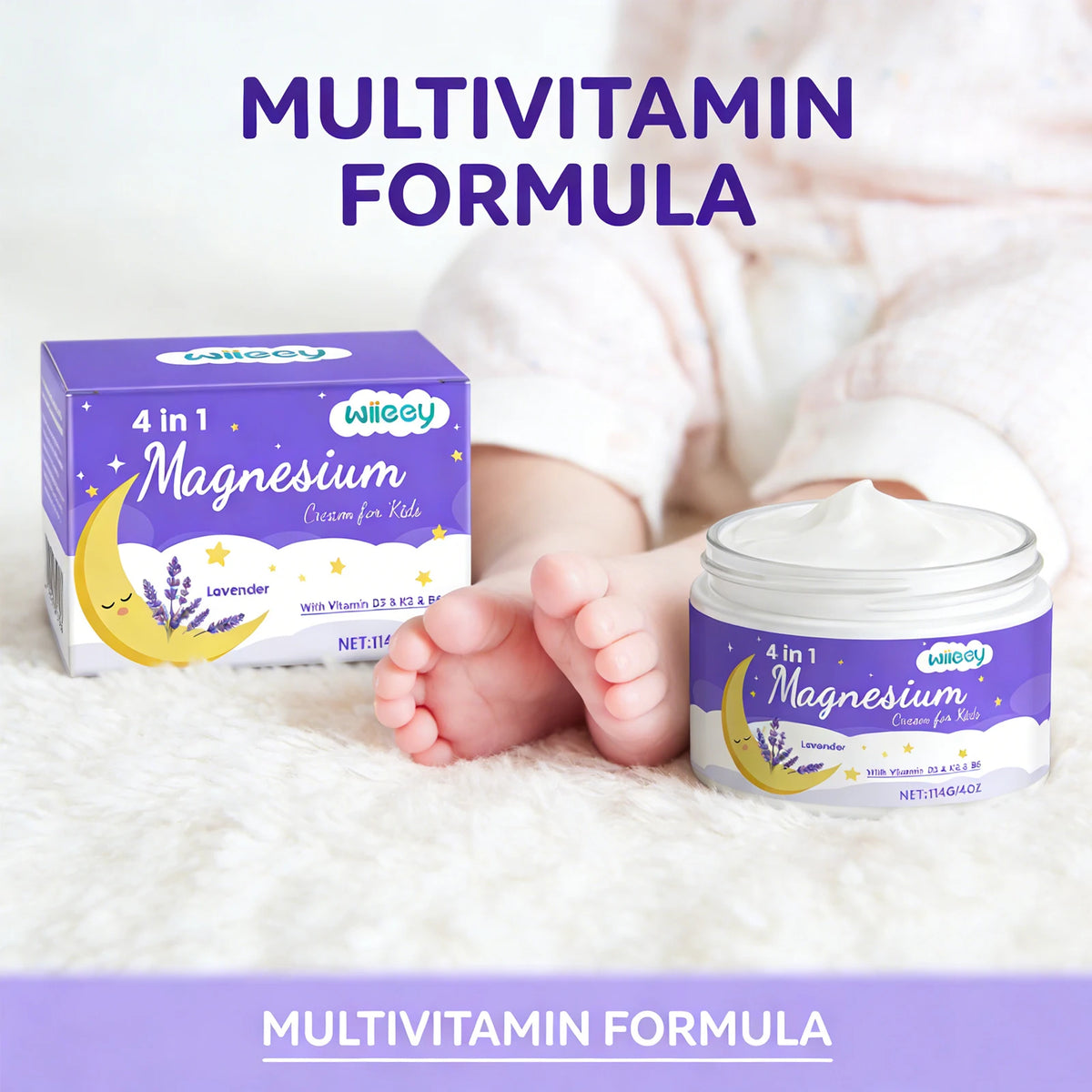 Lavender Body Magnesium Cream for Kids Soothing Muscle Anti Itching Redness No Fragrance Lotion Moisture Lock Infant Skin Care