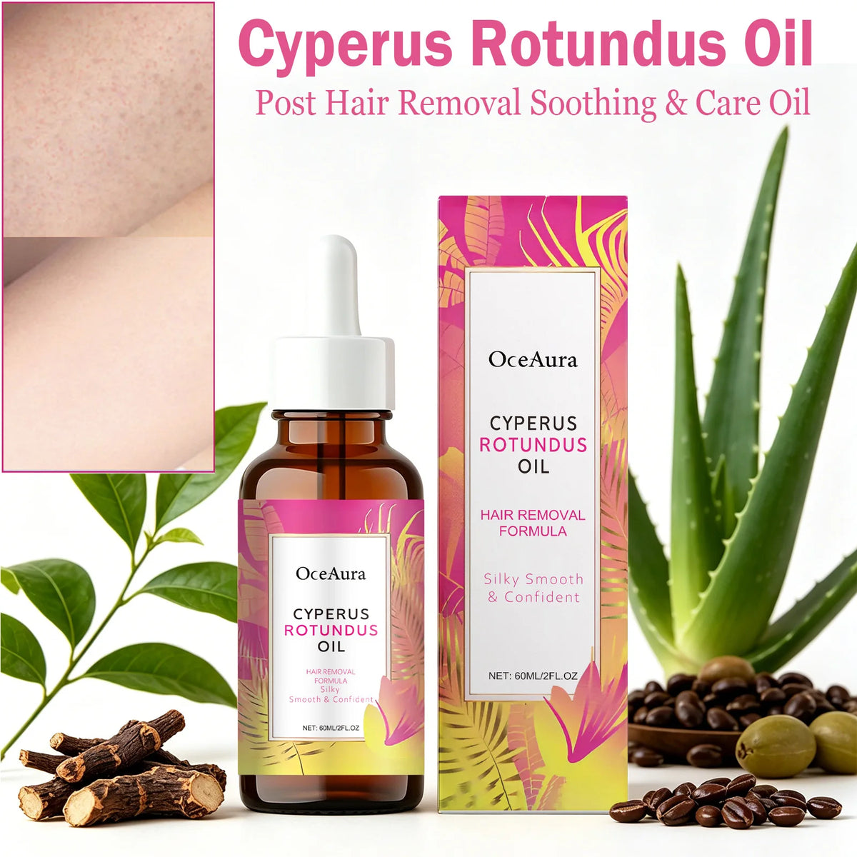 Cyperus Rotundus Oil Natural Post Hair Removal Soothing Oil Hair Reduction Care Moisturizing Soothing Body Care for Smooth Skin