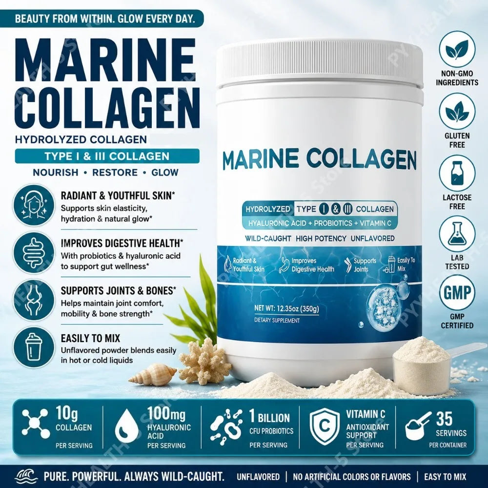 Multi-Source Collagen Powder 350g Type I III with Hyaluronic Acid Vitamin C Unflavored Daily Beauty Wellness Support