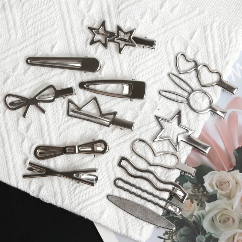 28Pcs/Set Fashion Metal Hair Clips Women Girls Y2K Duckbill Hairpin Personality Headwear Barrettes Hairclip Styling Accessories