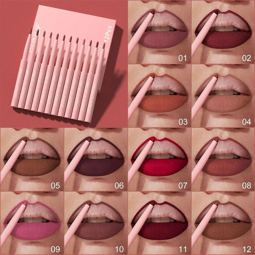 DUNUF 12 Color Matte Lip Liner Pencil Set Waterproof Smudge Proof Long Lasting Vegan Cruelty Free Lipstick Makeup Kit