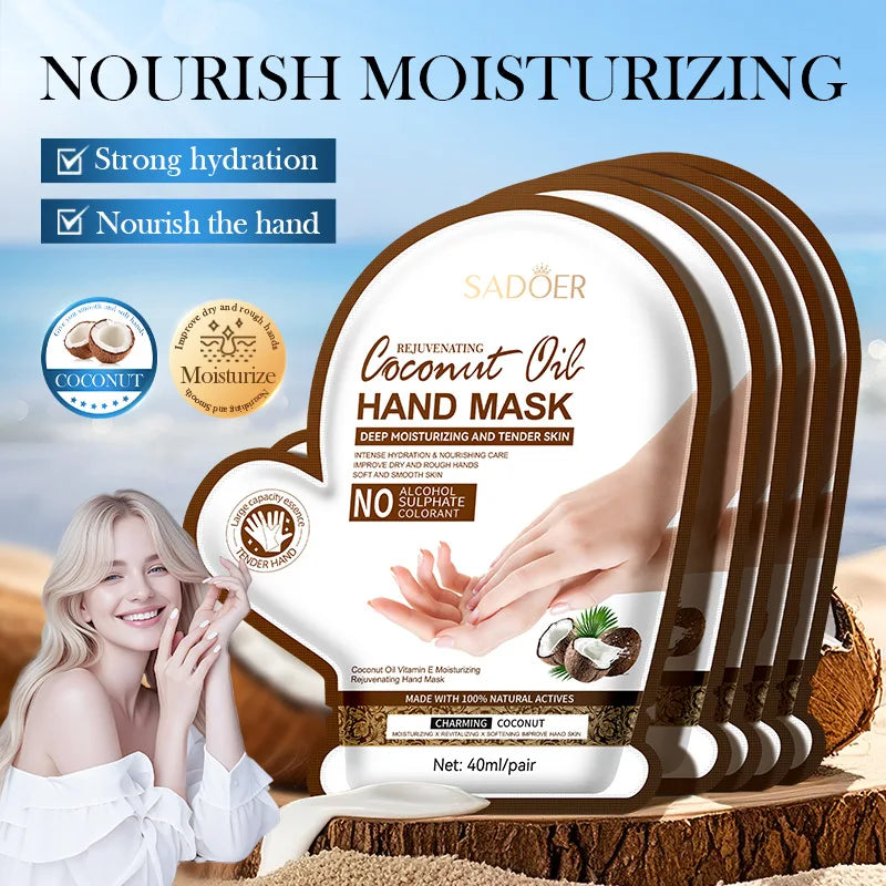 SADOER Coconut Moisturizing Hand Mask Whitening Nourishing Anti-aging Hydrating Hand Gloves for Hands Skin Care Products