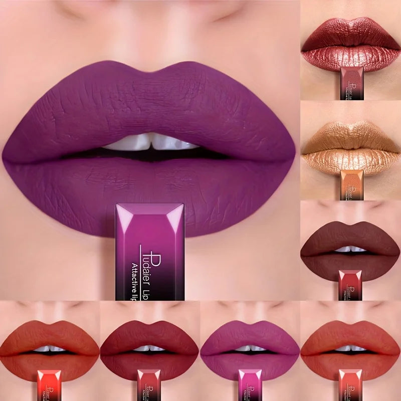 Waterproof Velvet Matte Liquid Lipstick 17 Shades Long Lasting Non Stick Cup Smudgeproof Lip Color for Women
