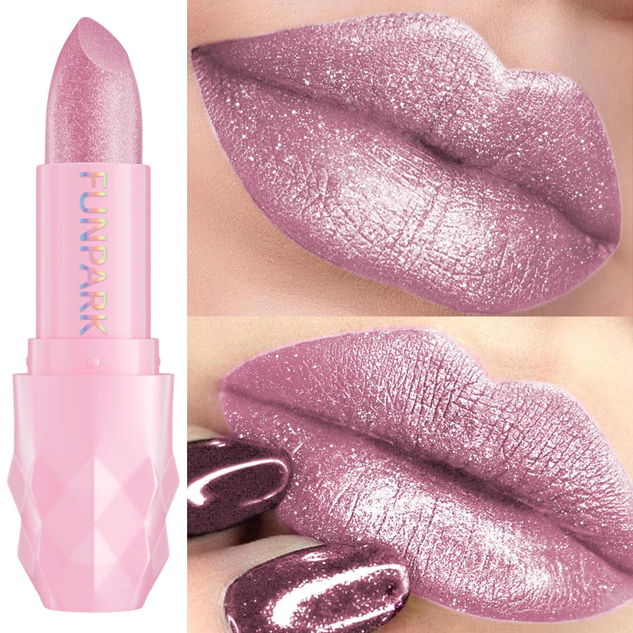 Metallic Glitter Lipstick Hydrating Red Pink Sparkling Shine Lip Color Highly Pigmented Lip Tints Korean Makeup Gifts Cosmetic