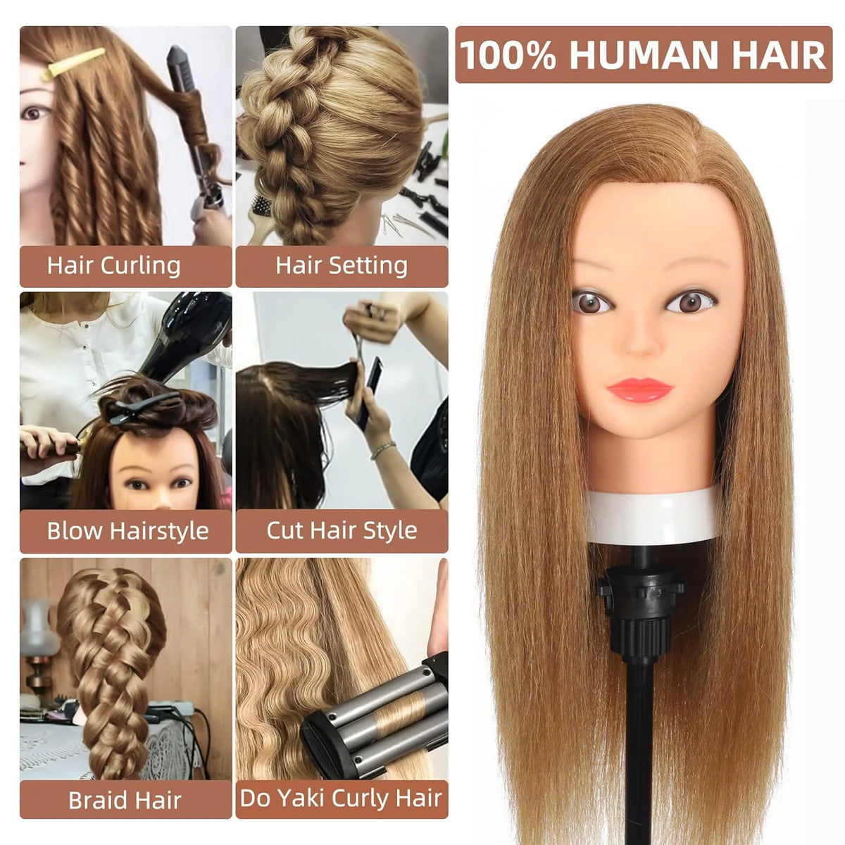 100% Real Hair Mannequin Head With Human Hair Hairdresser Cosmetology Mannequin Manikin Training Practice Styling Doll Head