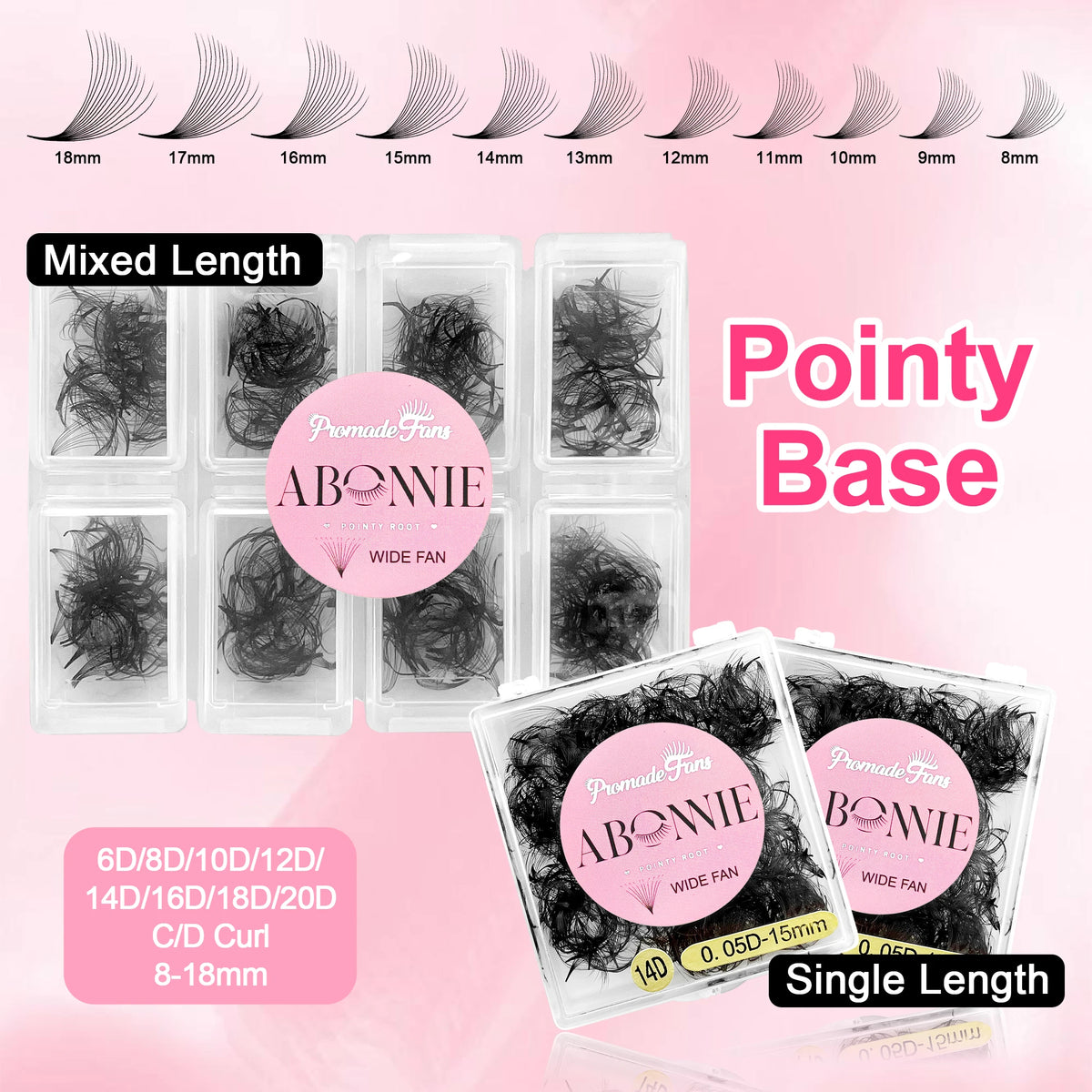 ABONNIE 500 Fans Loose Fan Lashes Extensions 6D-20D 8-18mm Pointy Base Premade Medium Stem Sharp Thin Russian Volume Eyelash
