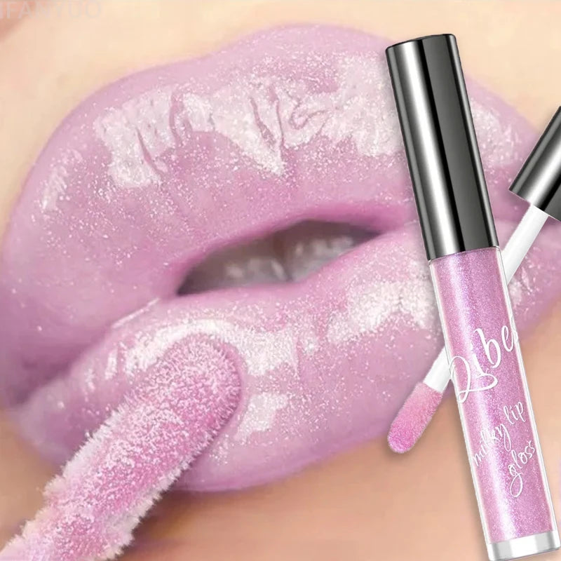 Shimmering Taro Purple Lip Gloss Moisturizing Plumping Gold Sparkle Lip Gloss Glassy Jelly Shine Liquid Lipstick for Sexy Makeup