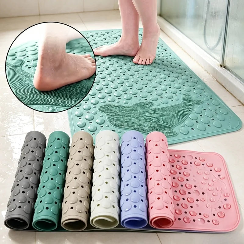 1pc Dolphin Pattern PVC Non-Slip Bath Mat 35*70cm, Massage Safe Foot Rug For Bathroom Bathtub