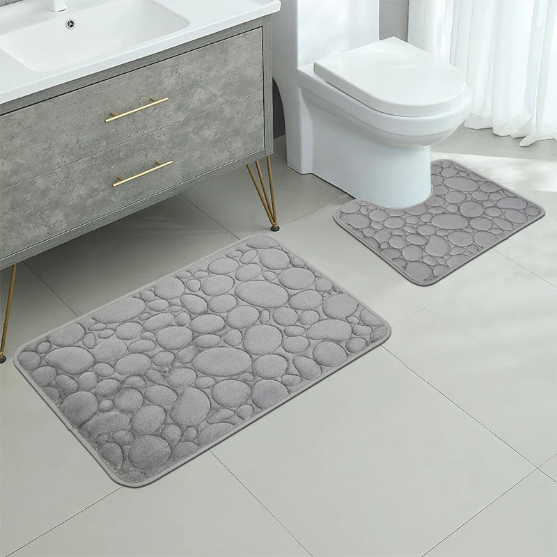 Embroidered Pebble Coral Velvet Floor Mat, Bathroom Carpet, U-shaped Sponge Absorbent Foot Mat, Door Mat, Two-piece Set