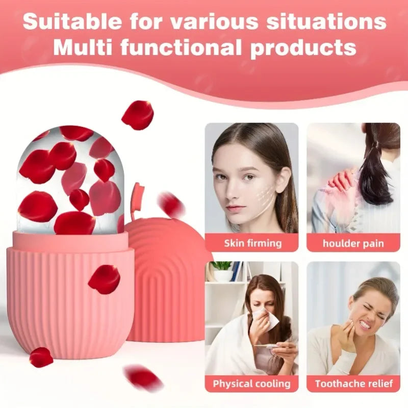 Reusable Pink Silicone Cooling Ice Roller Facial Eye Massager Gentle Calming Texture Household SPA Skin Care Tool For Daily Use