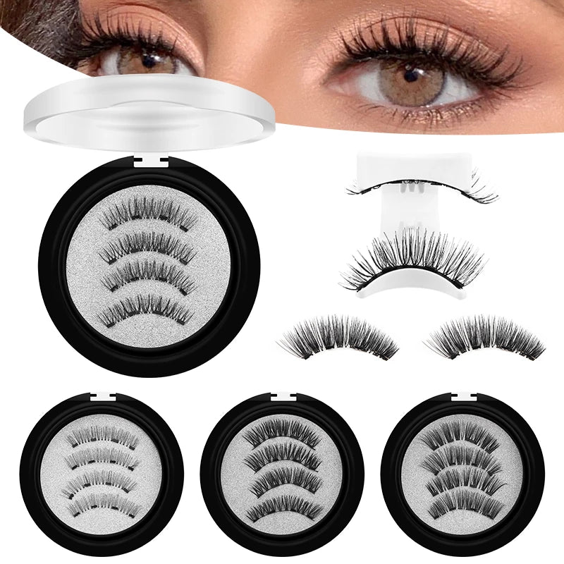 DINGSEN 1 Set Magnetic Eyelashes 3D Natural False Eyelashes Reusable Magnet Clip Set Lashes Extension Makeup Tweezers Lash Set