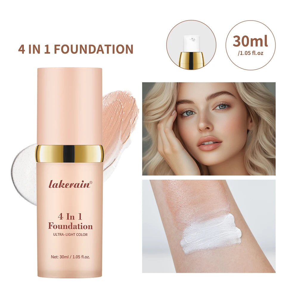 2pcs Waterproof Color Changing Foundation 4 in 1 SPF 30 Hydrating Long Lasting Brightening Concealer Coverage Makeup