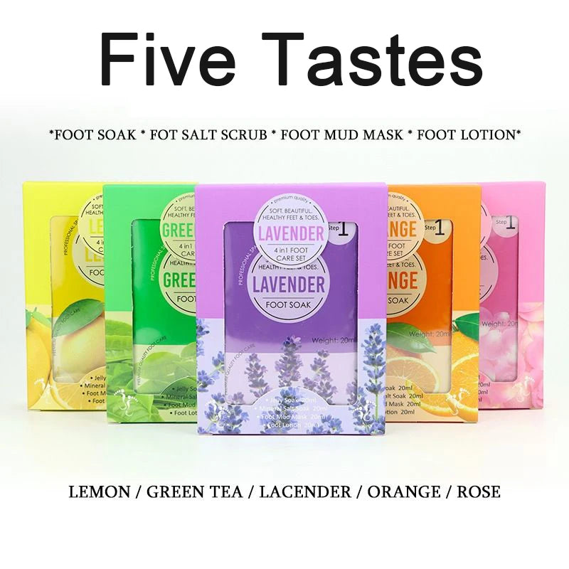 15Sets Pedicure Jelly Foot Soak Kit 4 in 1 Salt Soak Sugar Scrub Moisture  Mask Massage Cream for Salon Spa