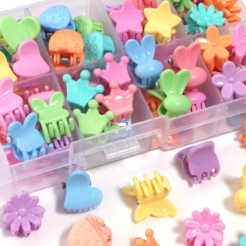 100pcs Mini Colorful Flower Star Hair Grabbing Claw Clips for Baby Girls Bangs Broken Hair Styling Tool Small Hair Accessories