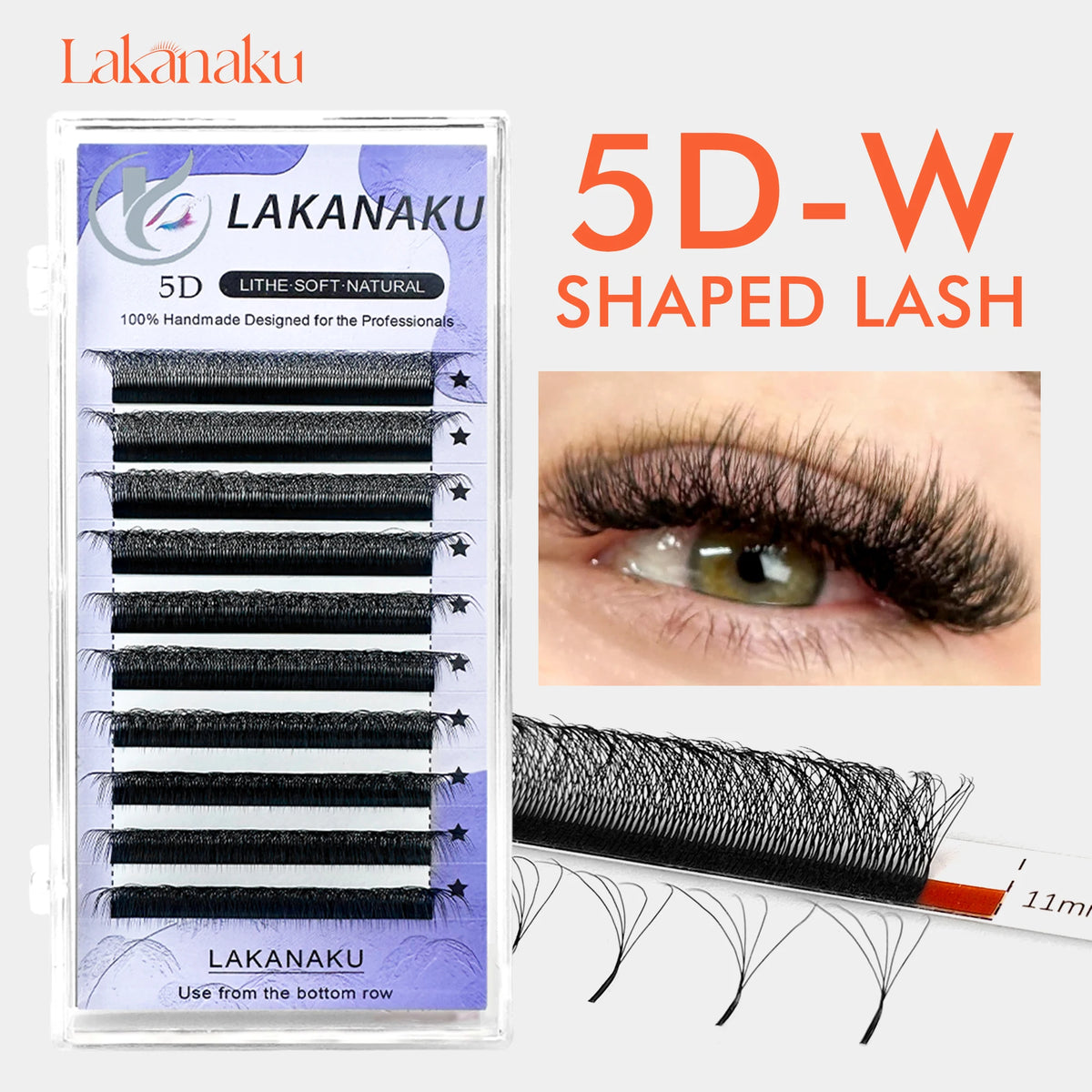 LAKANAKU 5D W Shaped L M Curl Cilios 5DW Clover Russian Eyelashes Extension Angle W Shape Mink Lashes Volume Lashes Extension