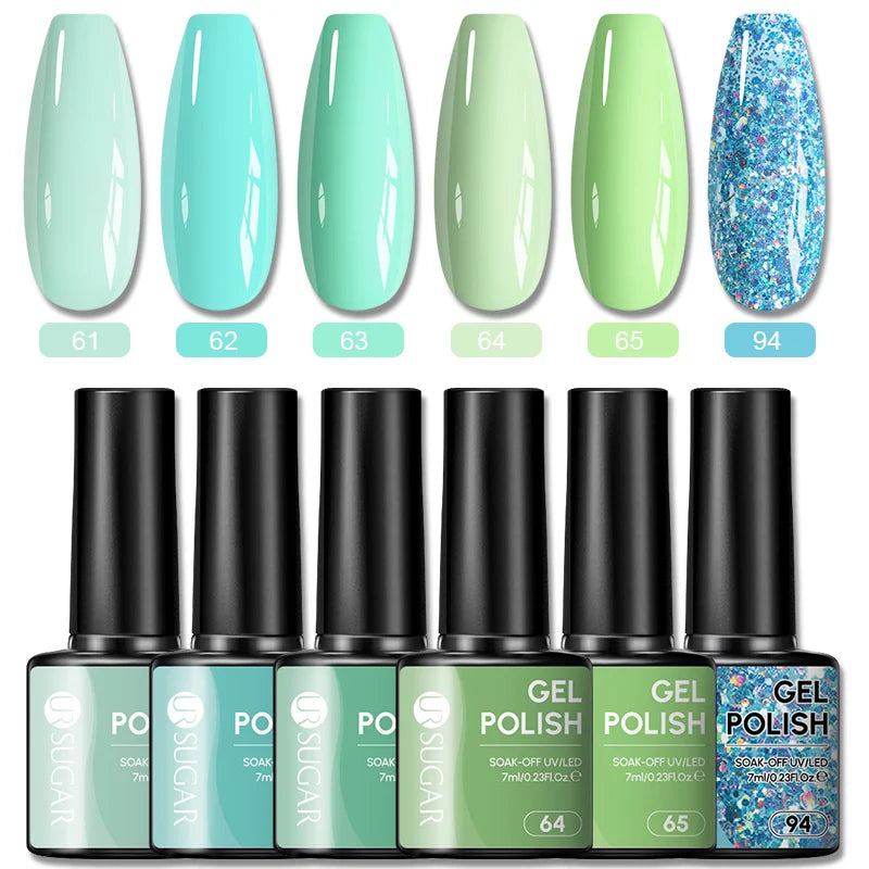 UR SUGAR 1/6pcs Mint Teal Green Gel Nail Polish Set Fresh Pastel Shades Soak Off UV LED Semi Permanent Nail Art Gel DIY Summer