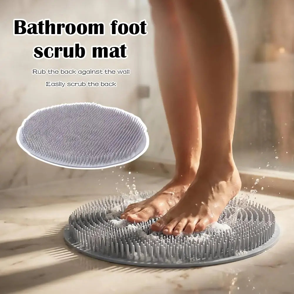 Shower Foot Scrubber Mat Non-Slip Bath Back Washer Pad Body Exfoliating Massage Brush with Suction Cups Wall Mounted Cleaner