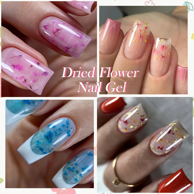 LILYCUTE 8ml Pink Natural Dried Flower Gel Nail Polish Summer Colorful Fairy Series Manicure Painting Soak Off Nail Art UV Gel