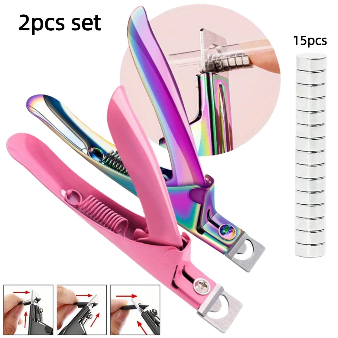 2pcs Premium Stainless Steel Nail Clipper + 15PCS Magnet, Adjustable Settings-Includes U-Shaped & Straight Scissors Nail Trimmer