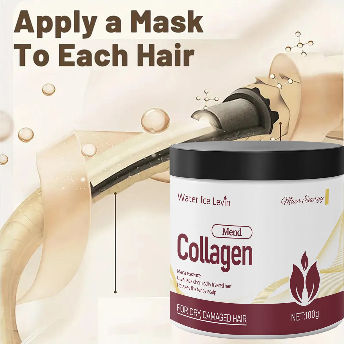 Water Ice Levin Collagen Hair Mask Maca Essence Deep Repair. Revives Dry, Damaged Hair. Soothes Scalp. Strengthens Each Strand