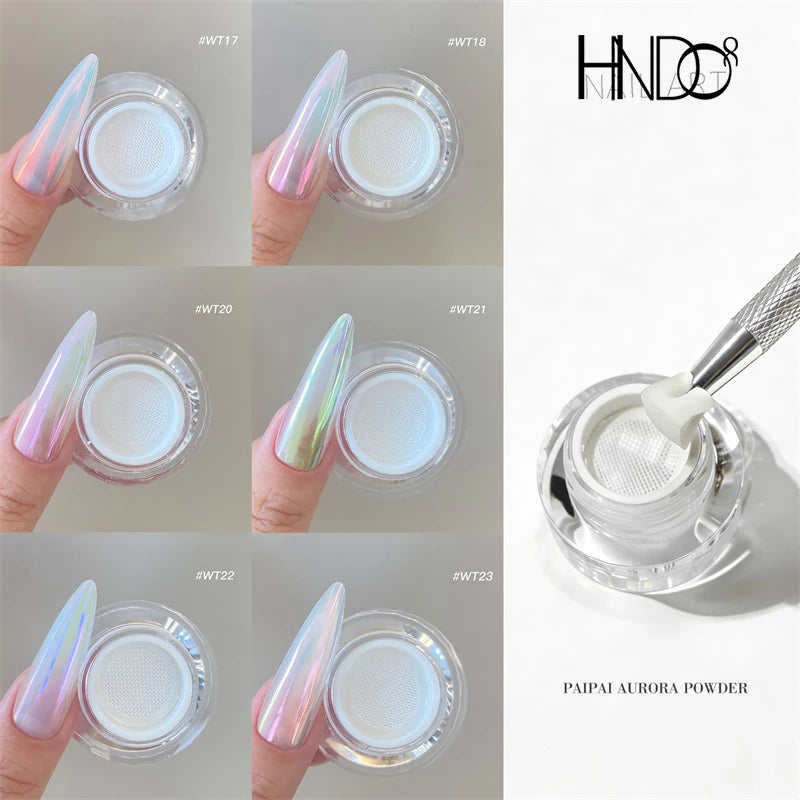 HNDO New Jar Aurora Chrome Powder Nail Rubbing Glitter Metallic Mirror Effect for Nail Art Manicure Design Pigment Dust WT