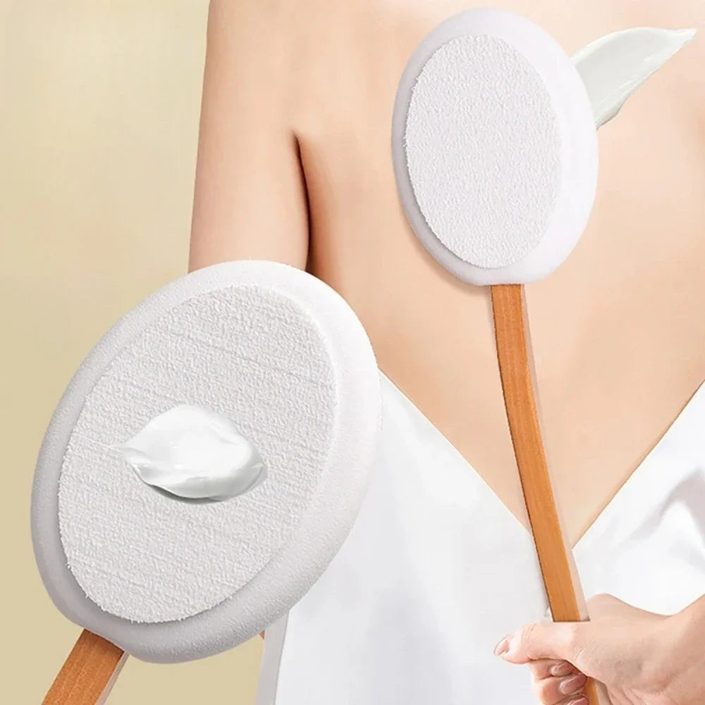 Soft Sponge Back Lotion Smearing Stick Long Wooden Handle Summer Self Apply Body Cream Moisturizer Easy Reach Skin Care Tool