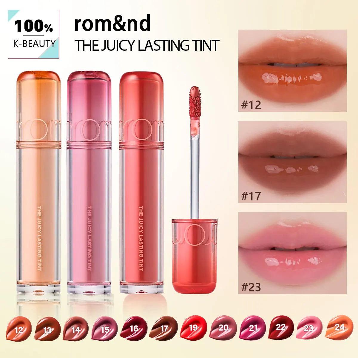 rom&nd THE JUICY LASTING TINT-12 Shades,Lightweight Hydrating,Lip Stain,Lip Glosses,Luxury Makeup,Korean Cosmetic,Korean Makeup