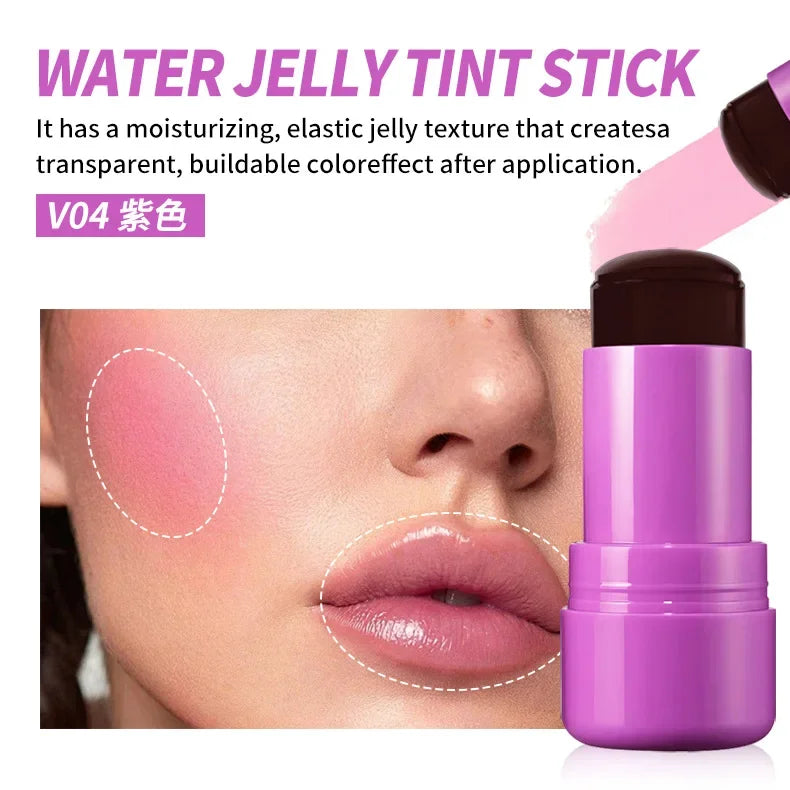 4Colors Multi-Use Jelly Tint Blush Stick Natural Lip Eyes Cheek Stain Moisturizing Cream Contour Makeup Water Lip Gloss Brighten