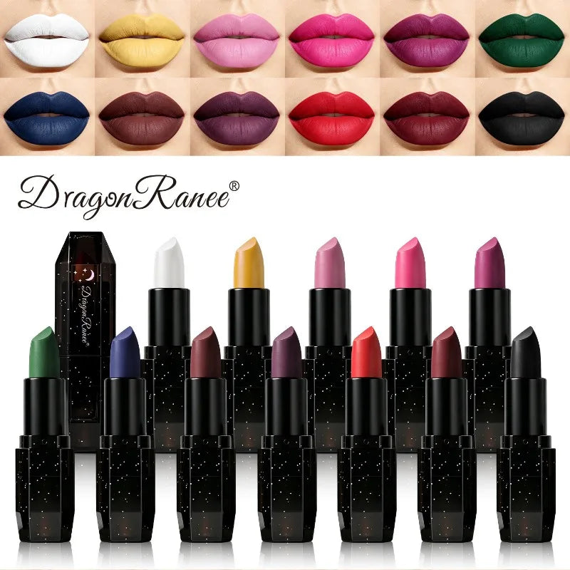 12 Colors Matte Gothic Lipstick Waterproof Long Lasting Vampire Black Bold Pigment  Lip Gloss for Halloween Cosplay Stage Makeup