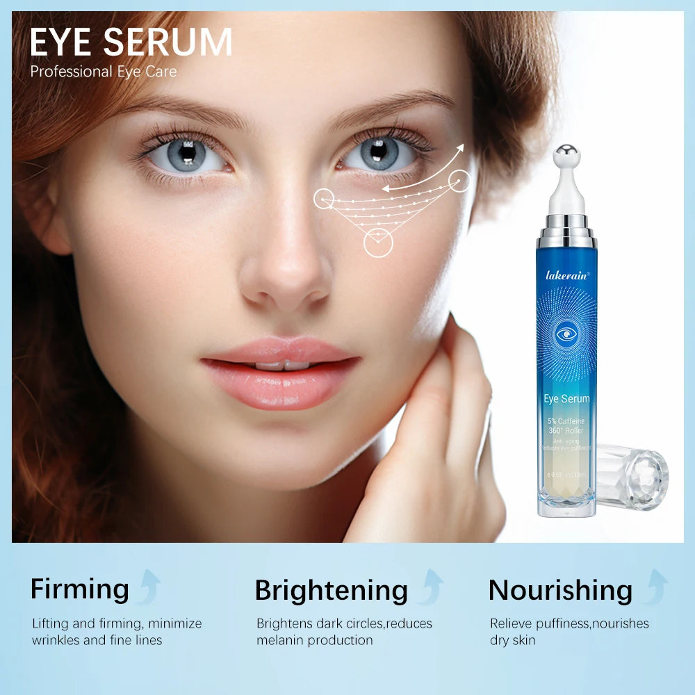 5% Caffeine Eye Serum and Under Eye Roller Cream for Dark Circles and Puffiness, Caffeine Eye Cream with 360° Massage Ball 15ml