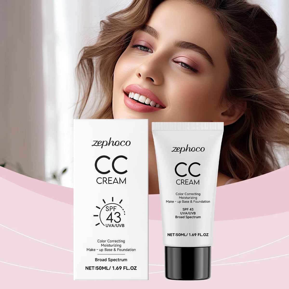 CC Cream Hydrating Foundation Liquid Spf43 Even Skin Tone Brightening Lightweight Moisturizer Long-Lasting Natural Finish Makeup