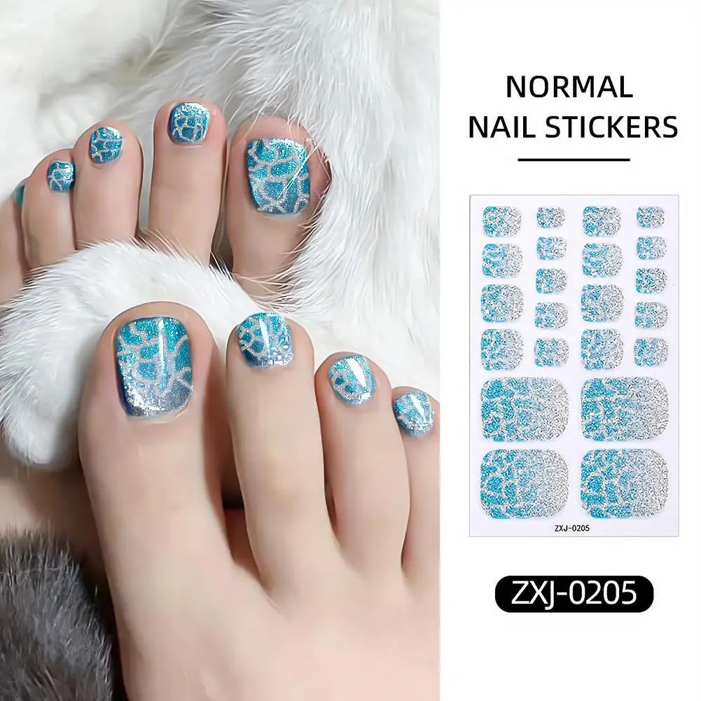 New Popular UV Semi Cured Gel Toenails Stickers Foot Strips Waterproof Polish Wraps Summer Adhesive Full Manicure Decor