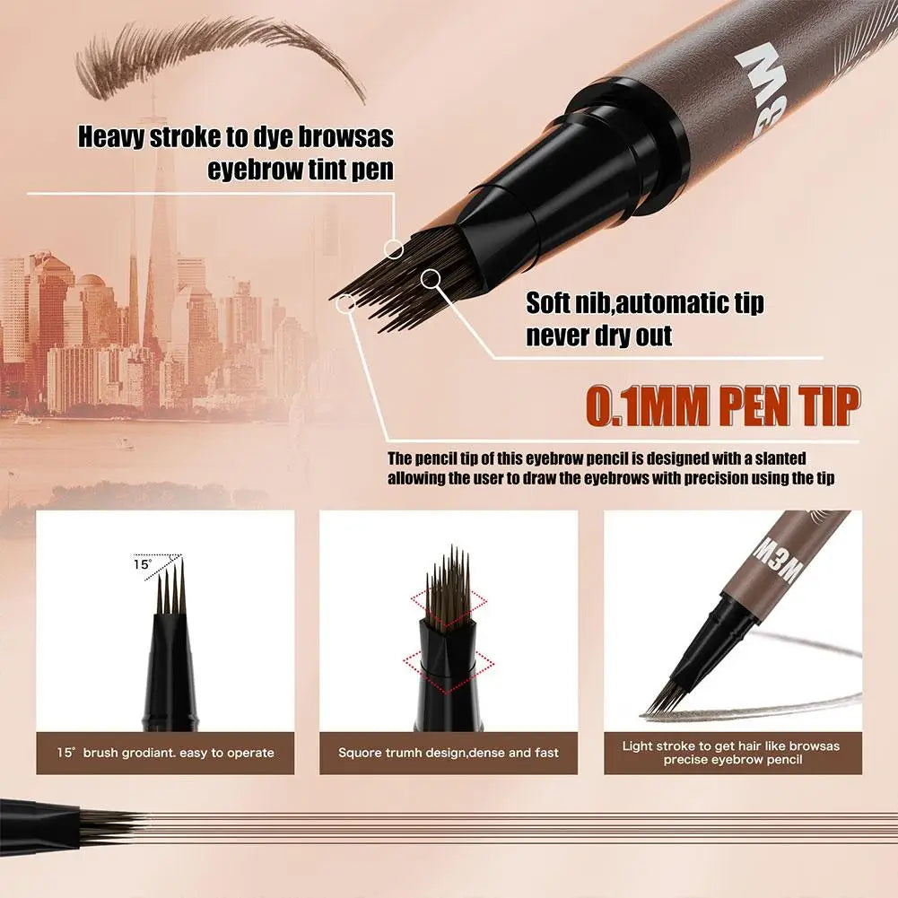 4D Miniature Double Head 2in1 Eyebrow Eyeliner Pencil - Waterproof Non Smudge Multi Color Liquid Eyebrow Pencil Dual Use Eye