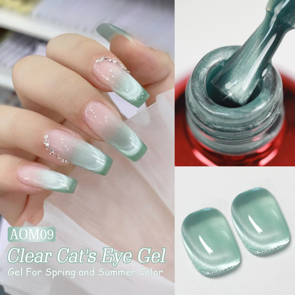 AS 15ml Mint Green Color Cat Magnetic Gel Nail Polish Sparkle Glitter Gel Varnish Semi Permanent for Summer Manicure DIY Gift