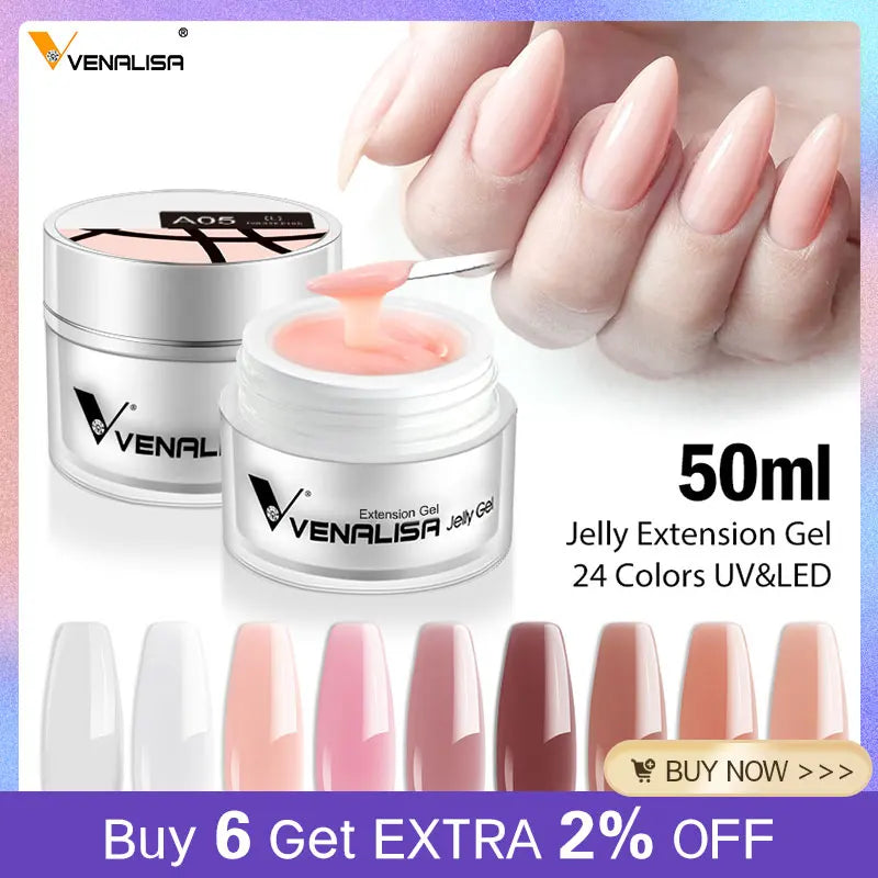 50ml TPO Free Jelly Nail Extension Gel Nail Builder French Nail Gum Venalisa Clear Natural Color Soak Off UV Construction Gel