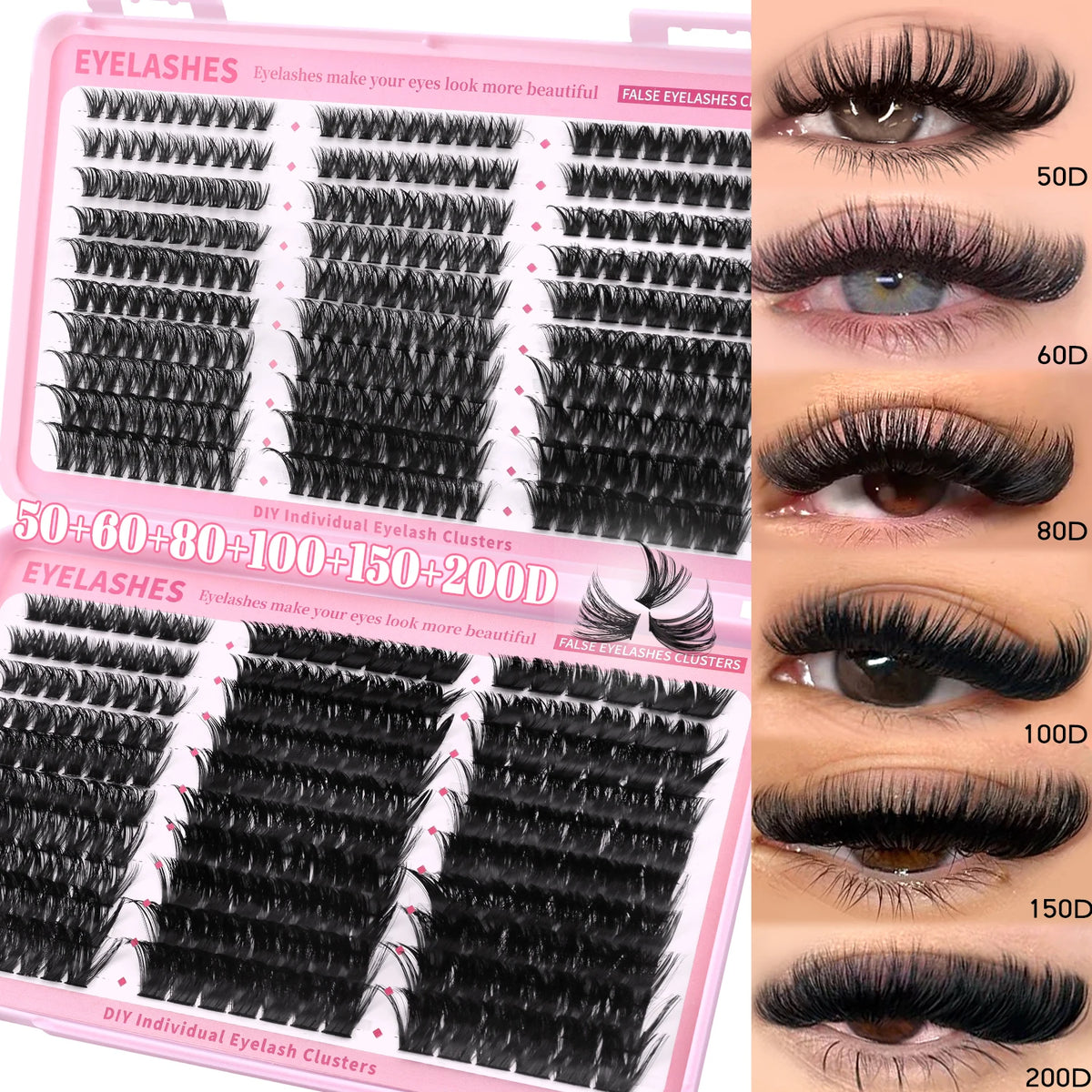 GROINNEYA Fluffy Lashes Clusters 510pcs D Curl 6 Styles 8-16mm Wispy Individual Lashes Soft False Eyelashes Eyelash Extensions