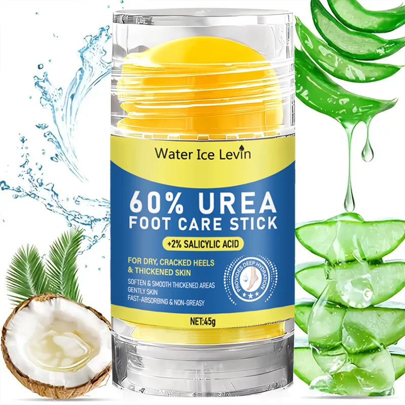 60% Urea Foot Stick 2% Salicylic Acid Smooths. Softens Cracked Heels and Thickened Skin. Fast Absorbing. Tea Tree Coconut. 45g.