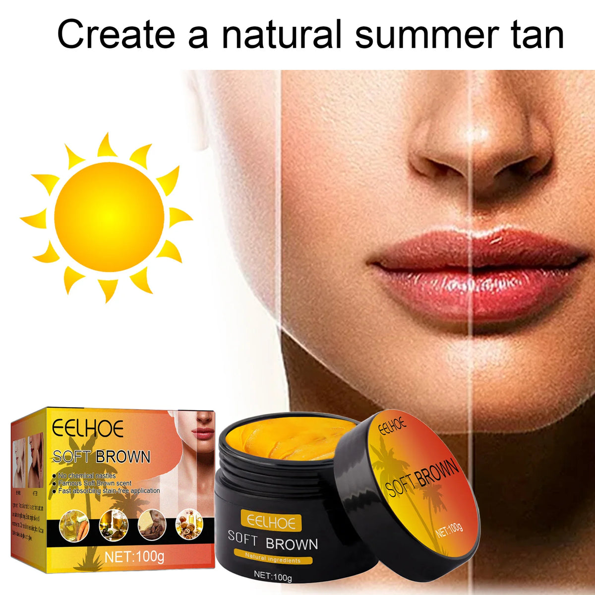 Aloe Vera Tanning Gel for Summer Beach Use. Creates Natural Bronze Skin Tone, Boosts Tanning Effect and Repairs Sunburnt Skin
