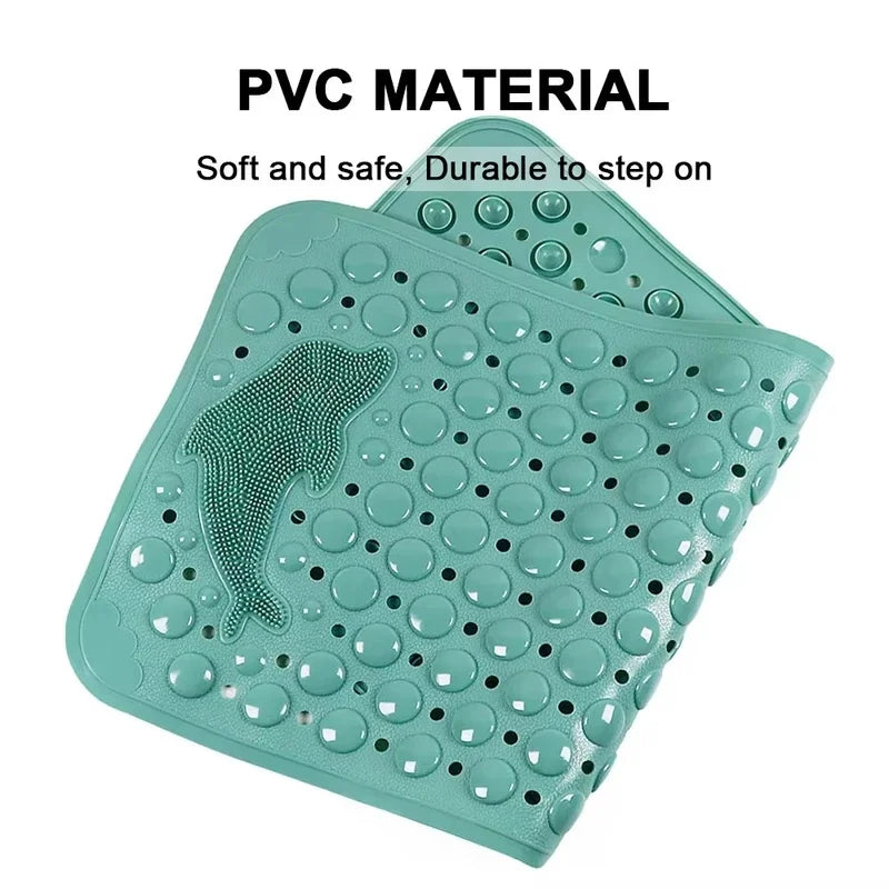 1pc Dolphin Pattern PVC Non-Slip Bath Mat 35*70cm, Massage Safe Foot Rug For Bathroom Bathtub