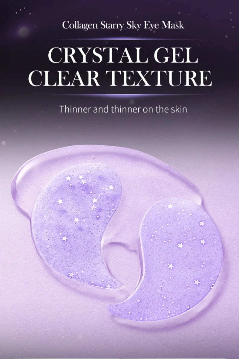 60 Pieces/Box Grape Seed Collagen Starry Sky Eye Mask, Contains Grape Seed and Collagen Gel Eye Mask, Suitable for All Light Beige Skin Types, Hypoallergenic, Alcohol-Free, Non-Irritating, Improves Dry Skin Around the Eyes, P
