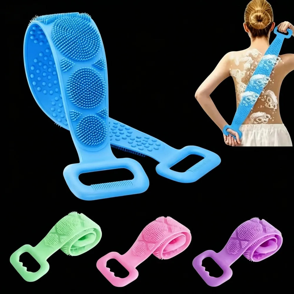 Silicone Bath Brush Sponge Back Scrubber Extended Shower Belt Body Peeling Massage Exfoliating Skin Cleaning Tool