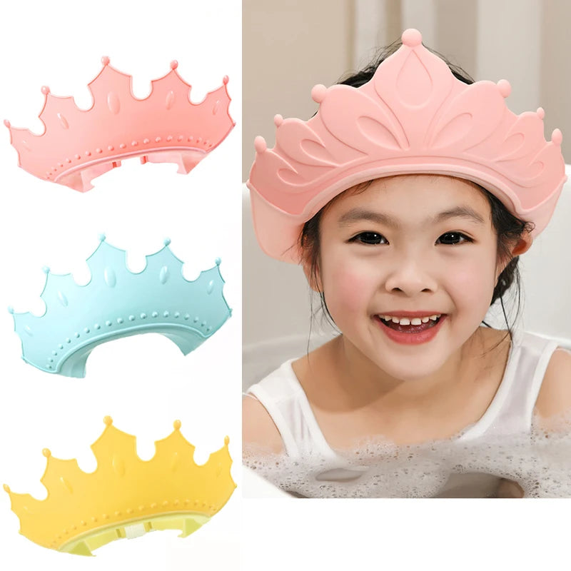Children Waterproof Shampoo Cap Crown Baby Shower Cap Adjustable Size Cartoon Bath Visor Infant Hair Shield Ear Protection