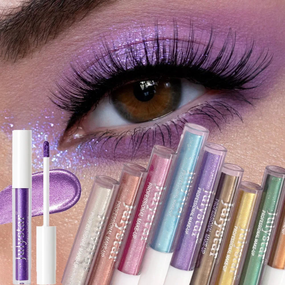 10 Colors Waterproof Liquid Eyeshadow High Shine Long-Lasting Sparkling Eye Shadow Metallic Pink Purple Party Stage Eyes Makeup