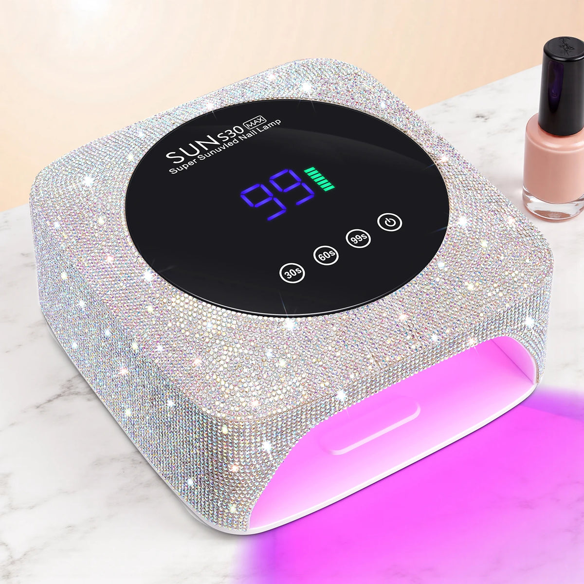 Rhinestone Nail Lamp: 57 LED Beads, 3 Timers, Smart Sensor & Power Bank Function - Rechargeable UV/LED Gel Polish Curing Light