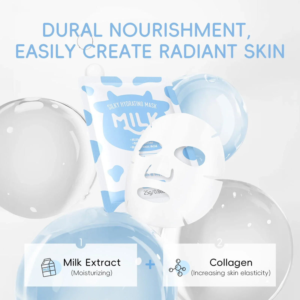 LAIKOU Milk Silky Hydrating Mask Brightening Collagen Sheet Mask Anti-Age Skin Care Moisturizing Face Mask 25g