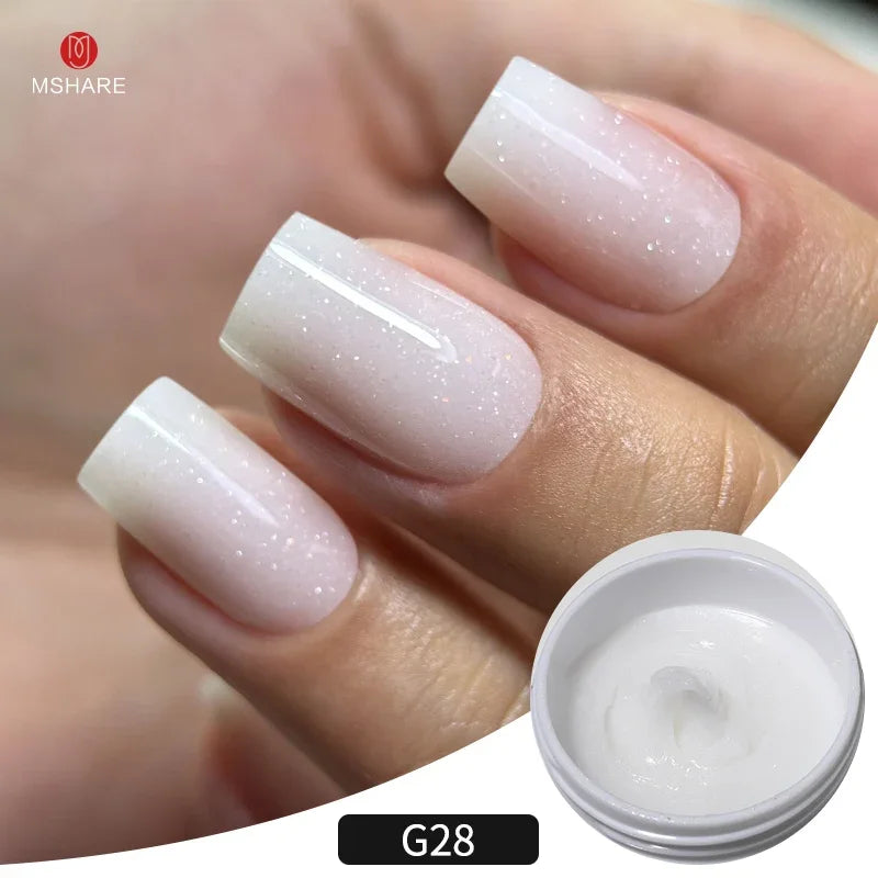 MSHARE 50g Shimmer Pink White Acrylic Gel TPO Free Glitter Shiny Extension Acryl Hard Gel Nails Sculpting Construction